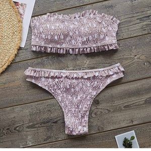 Eavah Bandeau Ruffle Dots Printed Bikini Set